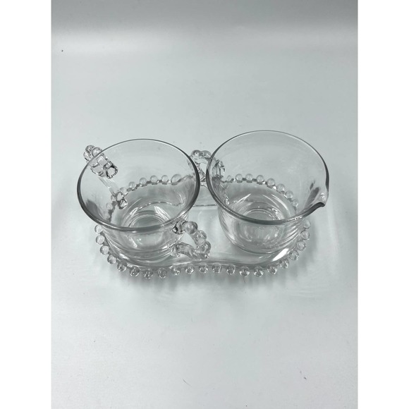 Vintage Imperial Glass Ohio Candlewick Creamer and Sugar Bowl with Tray Set - Picture 2 of 6